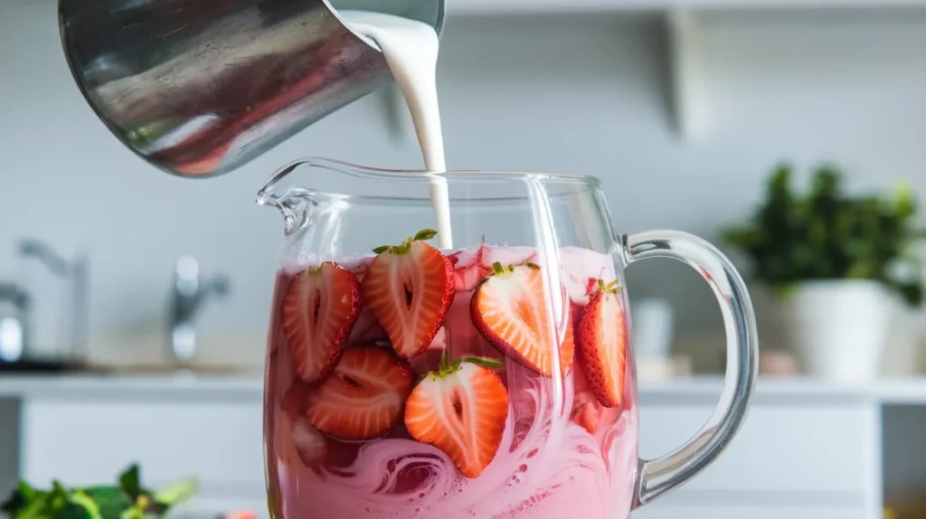 Mixing fresh ingredients in a bowl for a delicious, refreshing drink.