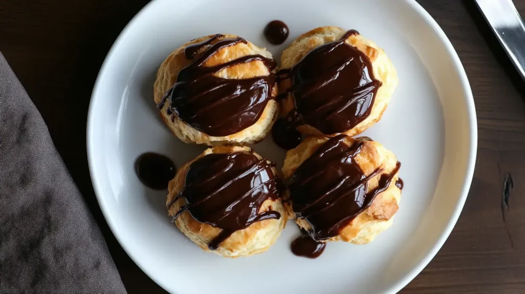 Chocolate gravy poured over warm biscuits