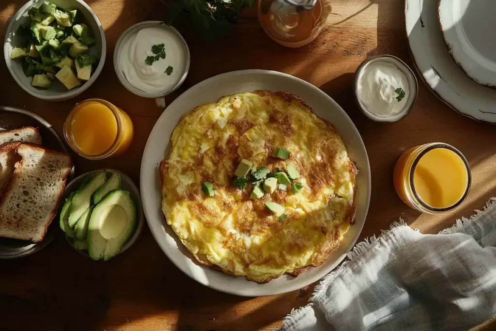 Denver omelette served as part of a complete brunch setup