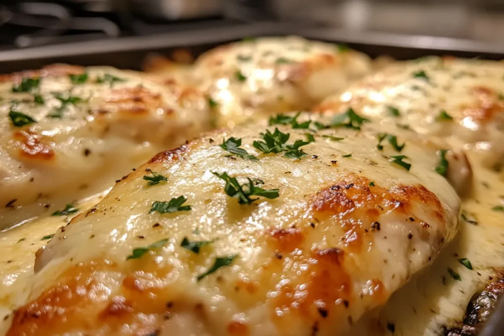 Creamy and cheesy chicken delight with a golden crust