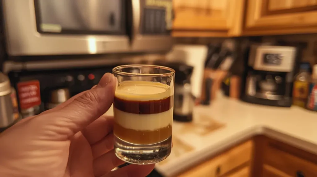 Holding a buttery nipple shot ready to drink.