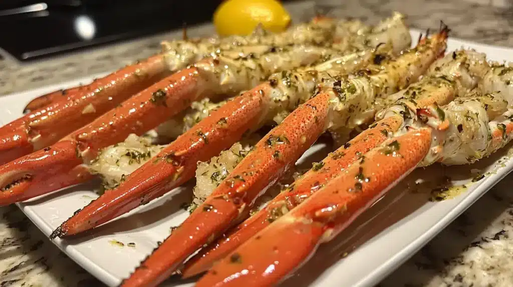 Delicious cooked snow crab legs presented on a plate.