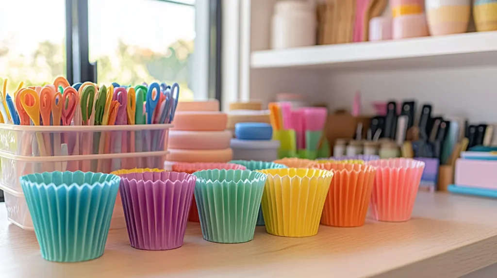 Paper ice cream cups organizing craft supplies