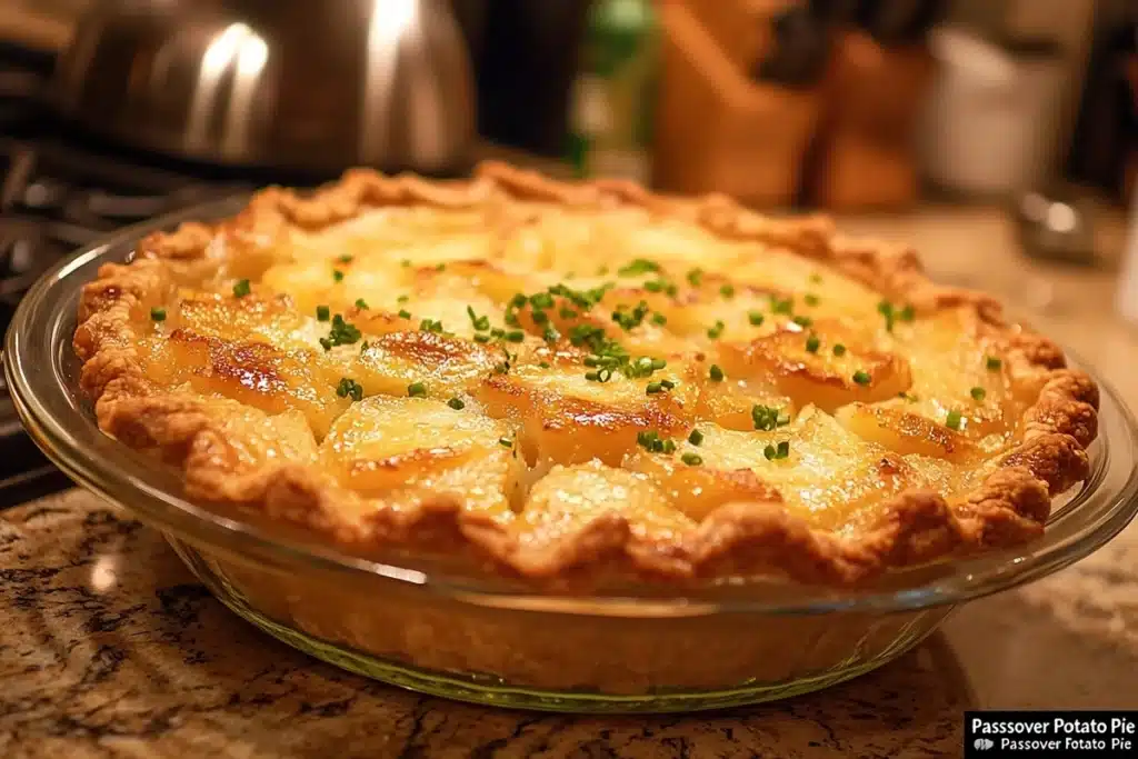 Delicious finished Passover potato pie, a perfect answer to the Passover potato pie crossword puzzle.