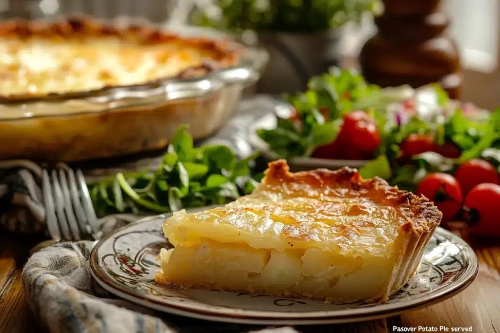  A sliced Passover potato pie served on a plate, a delicious result of solving the Passover potato pie crossword.