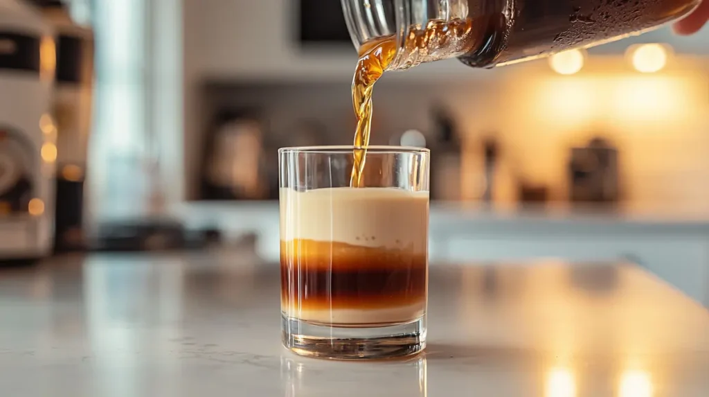 Pouring a buttery nipple shot using the back of a spoon.