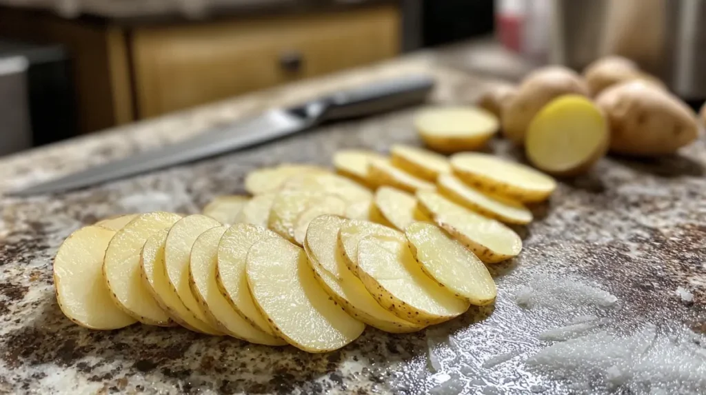 Sliced potatoes ready for making homemade salt and vinegar chips