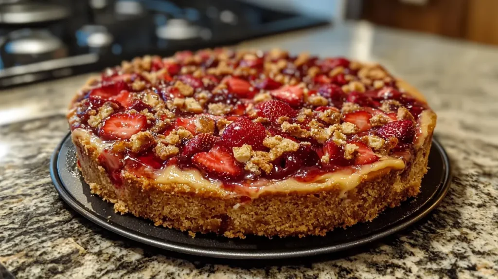 Delicious and creamy strawberry crunch cheesecake