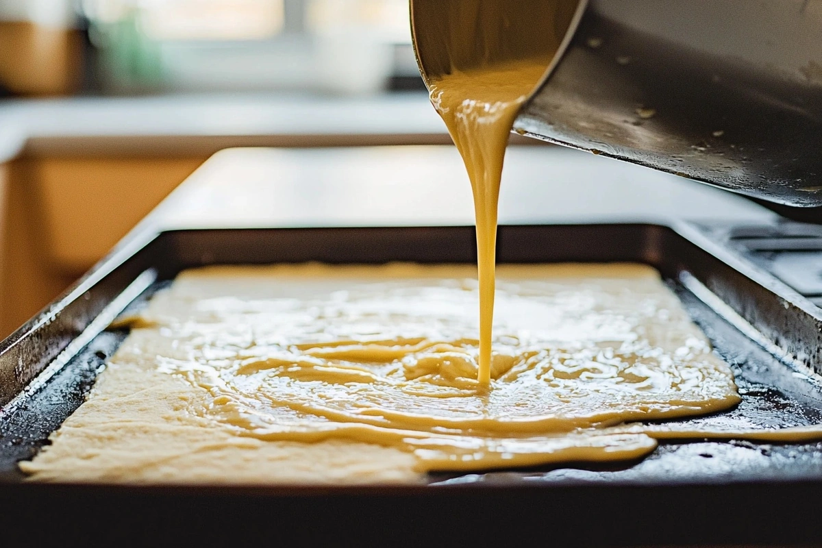 Buckwheat Pancake Batter on a Hot Griddle Ready to Cook