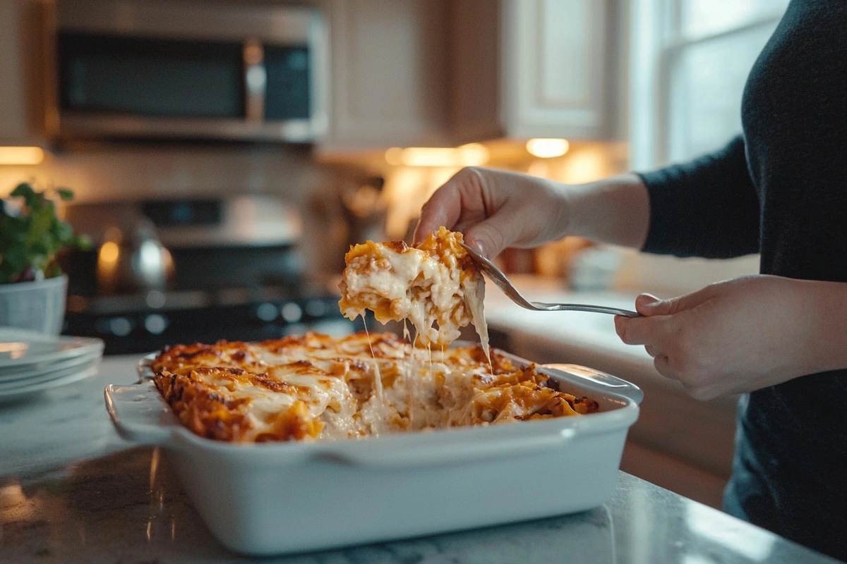  A happy person enjoying a slice of butter bean lasagna