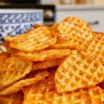 Close-up of waffle chips highlighting the distinctive grid pattern.